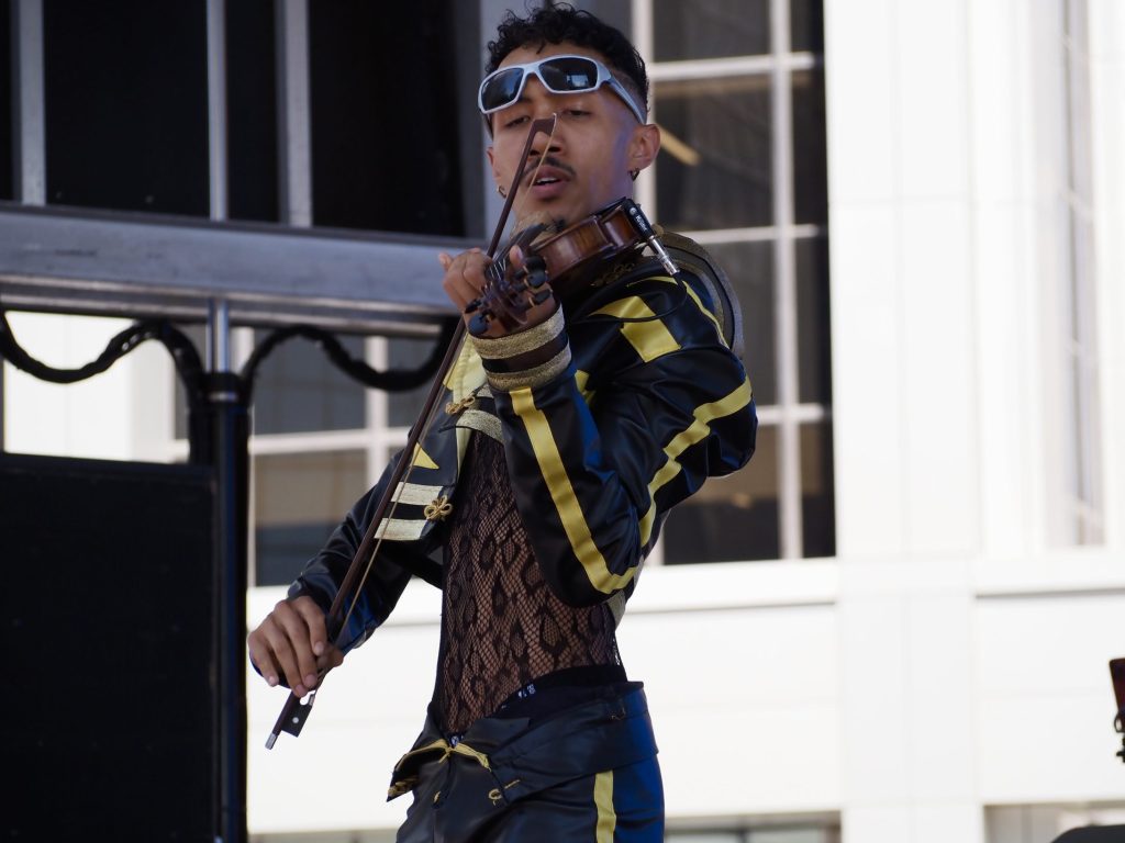 A person plays a violin