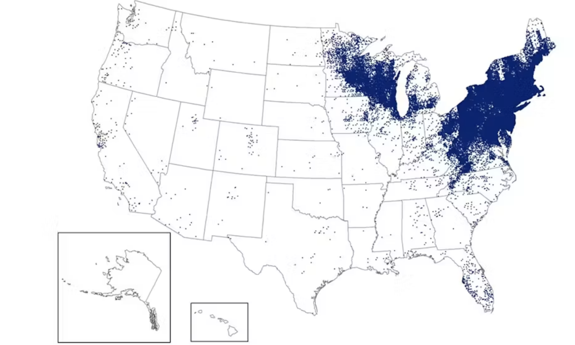 Map of Lyme disease cases across the U.S., 2023.