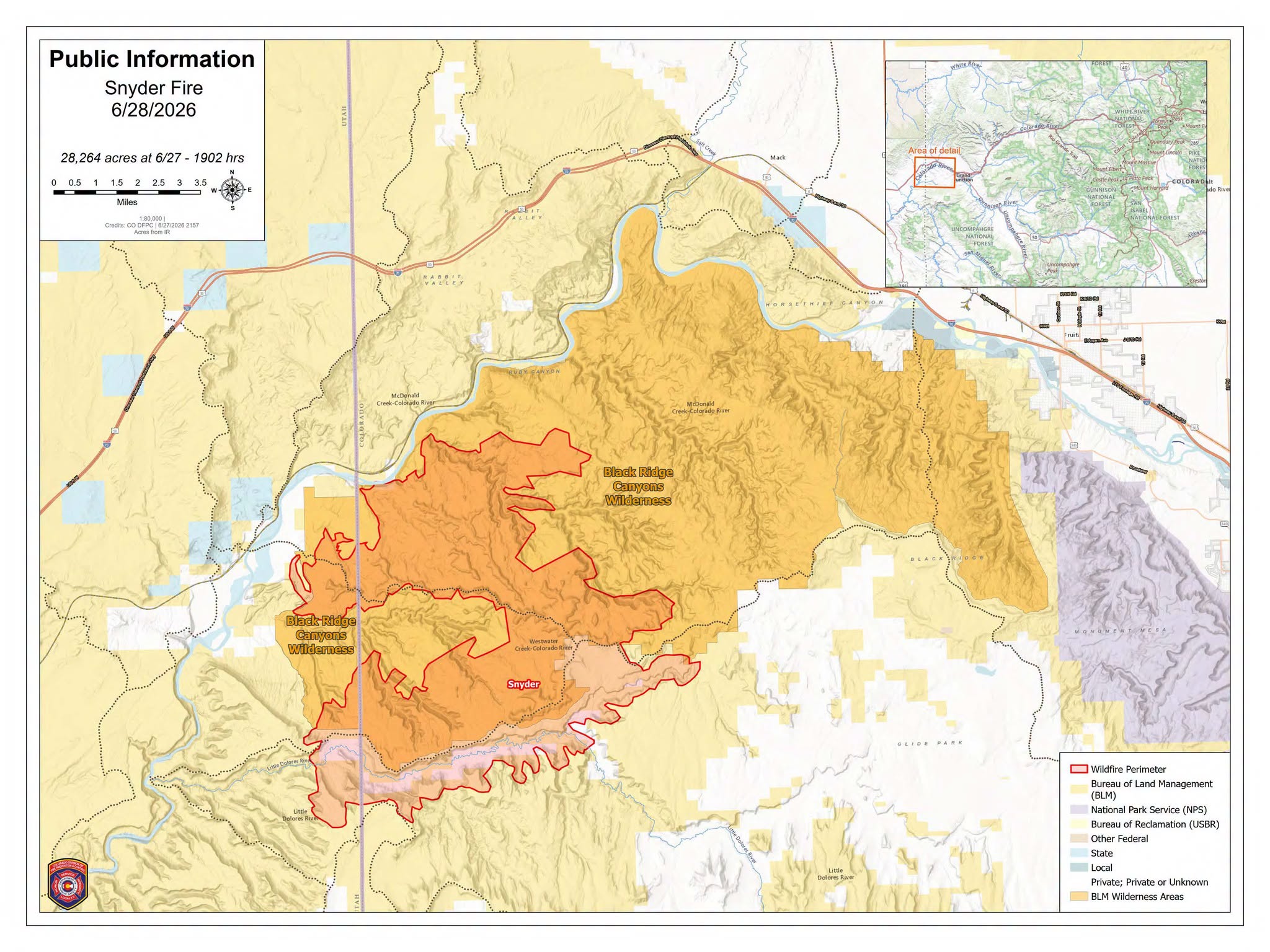 Mapping of the outline of the Snyder Fire in western Colorado. 