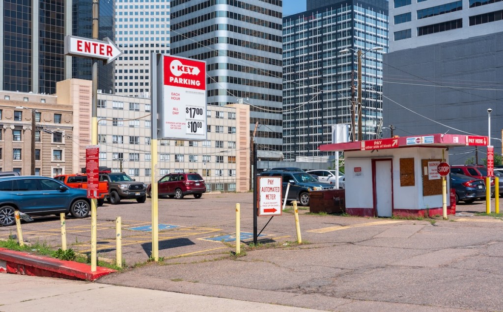 a pay-for parking lot in downtown denver