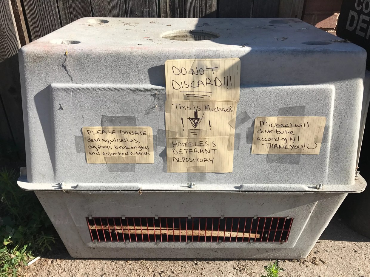 The Person Behind the “Homeless Deterrent” Signs in Baker Comes Forward