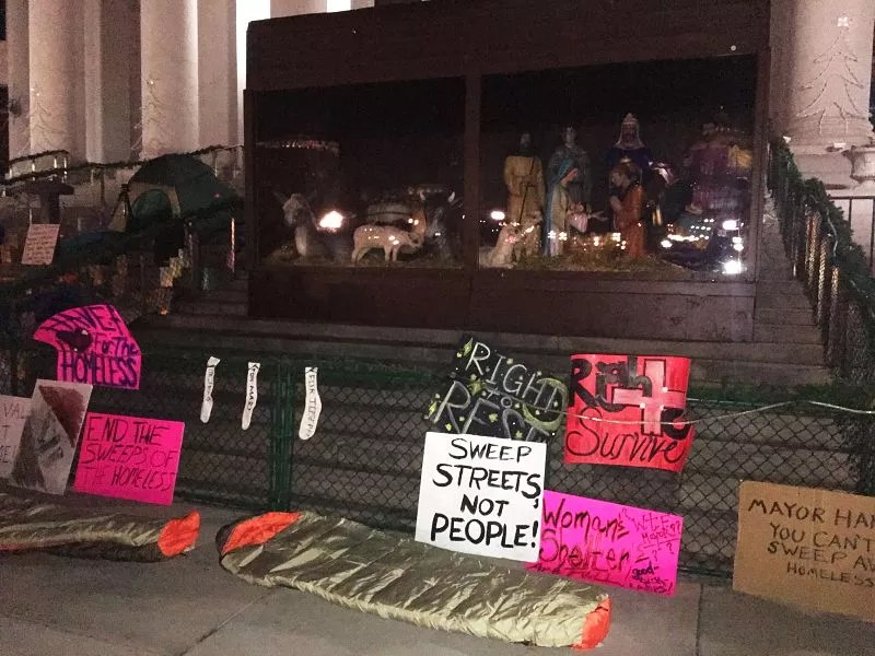 No Room at the Inn: Homeless Advocates Gather at City Hall on Thanksgiving Eve