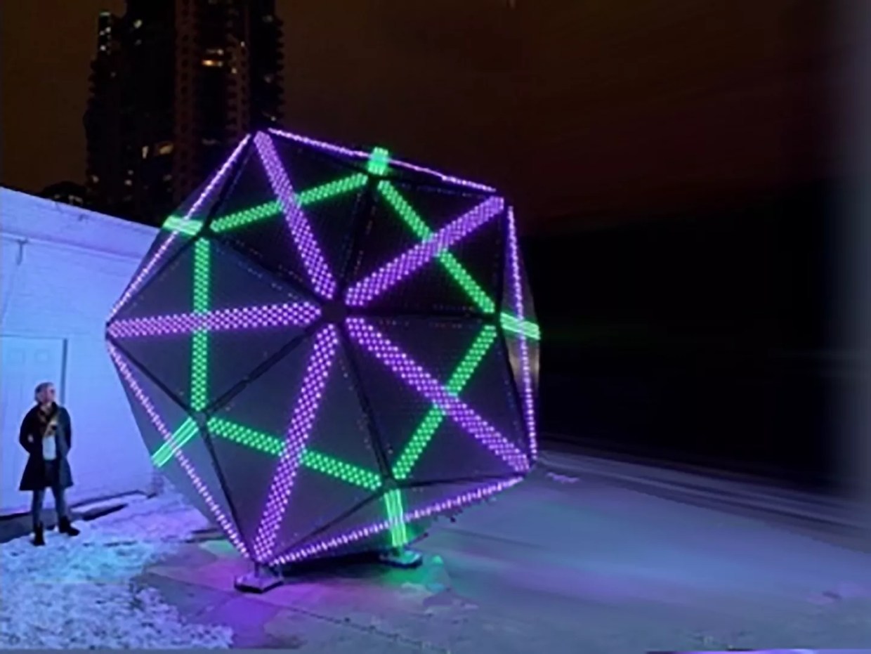 Clark Richert’s Triacontahedron Sculpture Brings Light to Five Points
