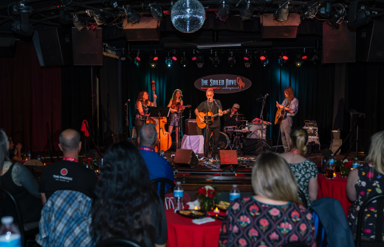band plays on stage