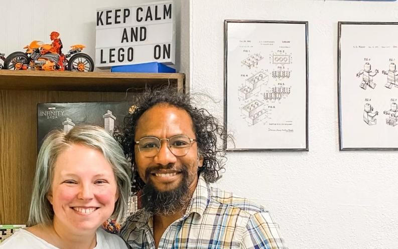 woman and a man smiling