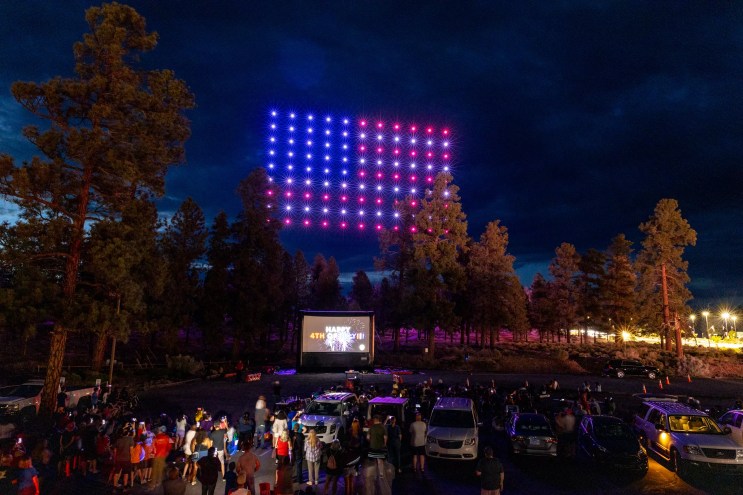 An American flag drone show display.