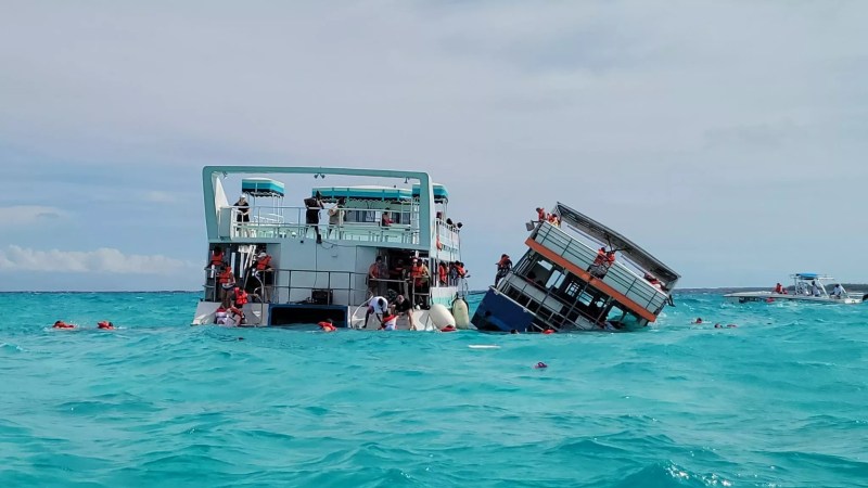 A photo showing the catamaran that sank in the Bahamas on Tuesday, November 14, killing a Colorado woman.