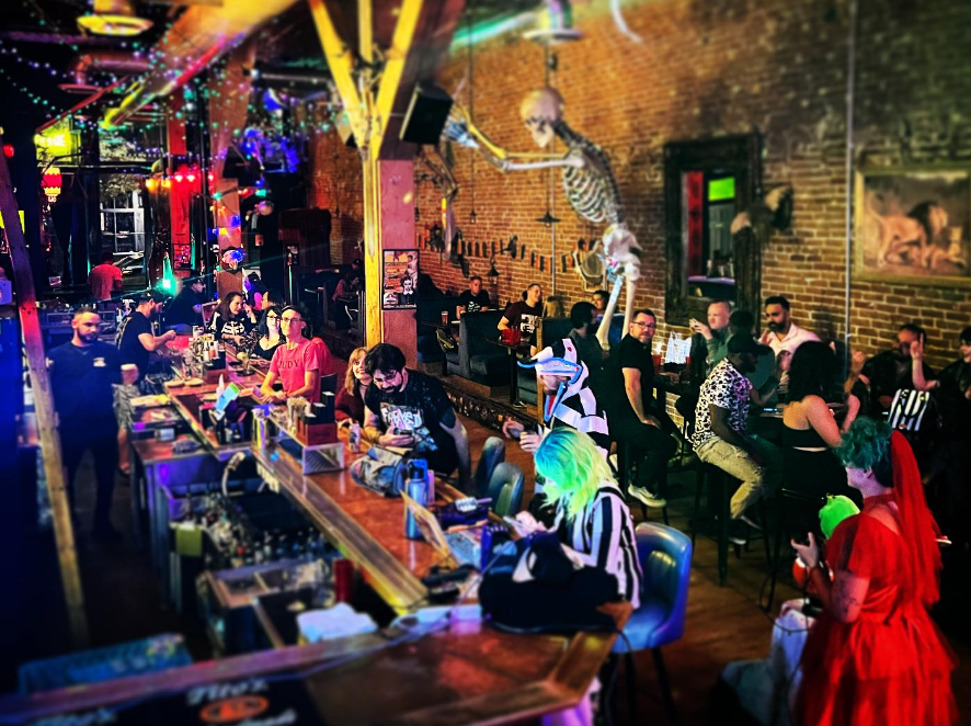 bar with halloween decor
