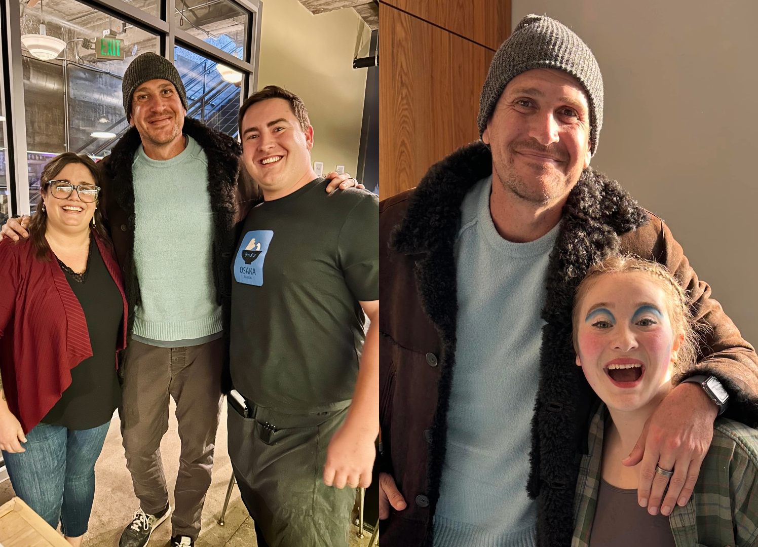 Actor Jason Segel posing with fans in Denver.