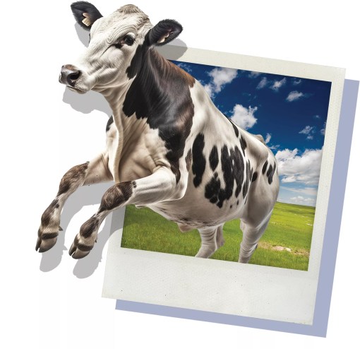 Cow jumps out of polaroid