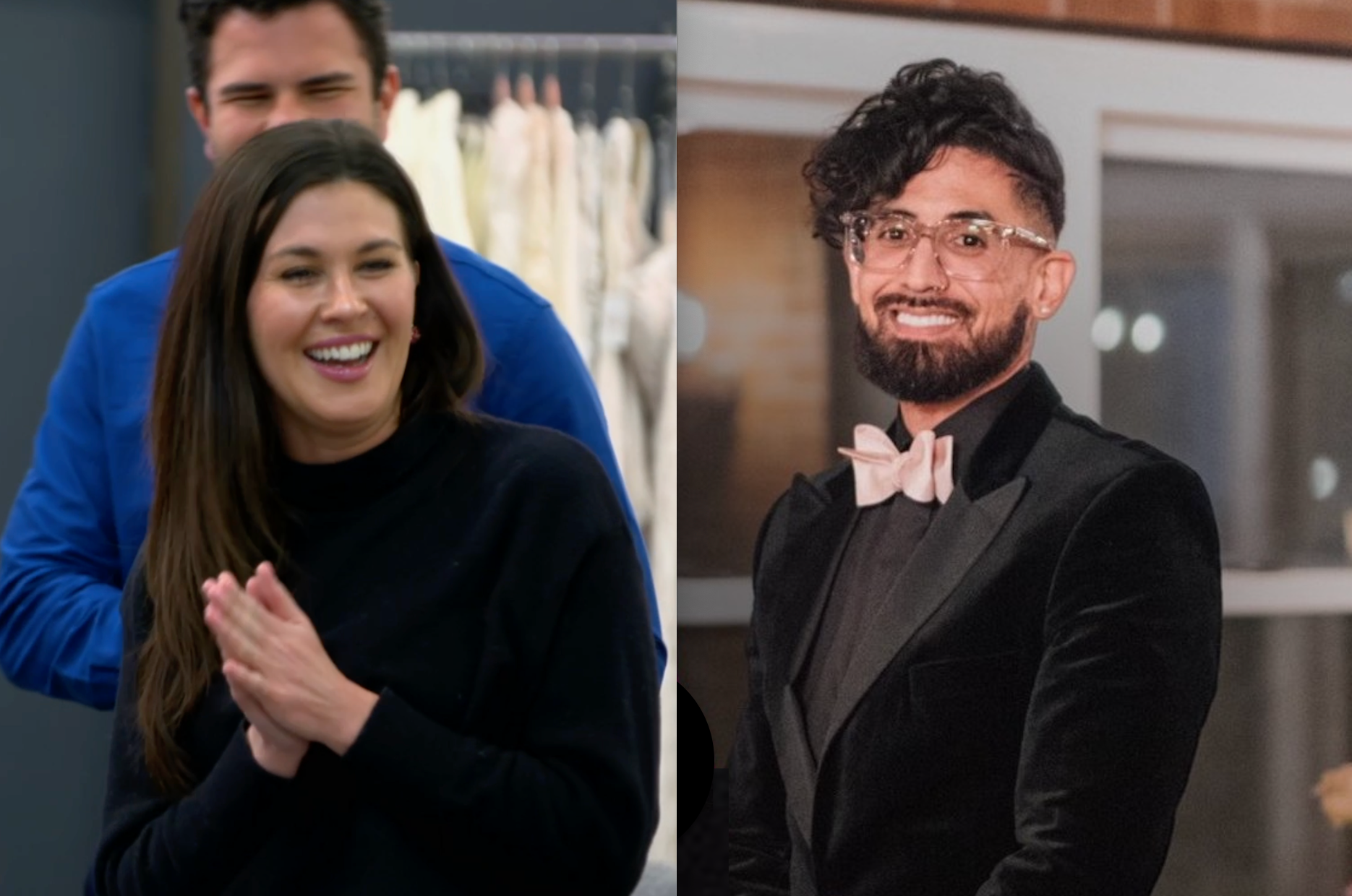 Chloe at the bridal shop on the left. Michael posing for his first round of wedding portraits on the right.