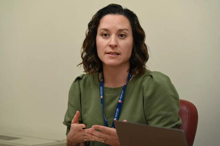 Newcomer director Sarah Plastino talks with the press