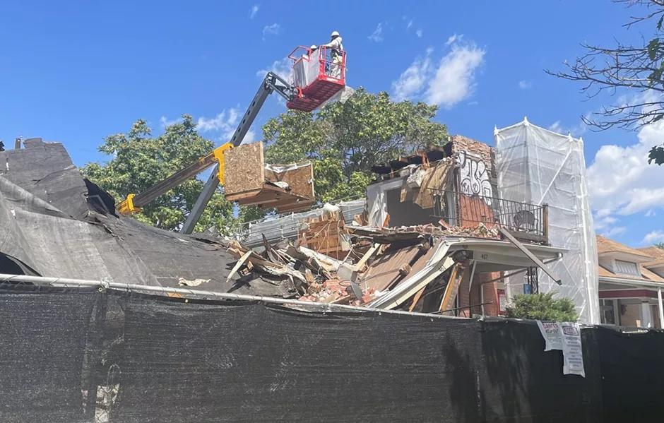 Exploded house rubble cleanup