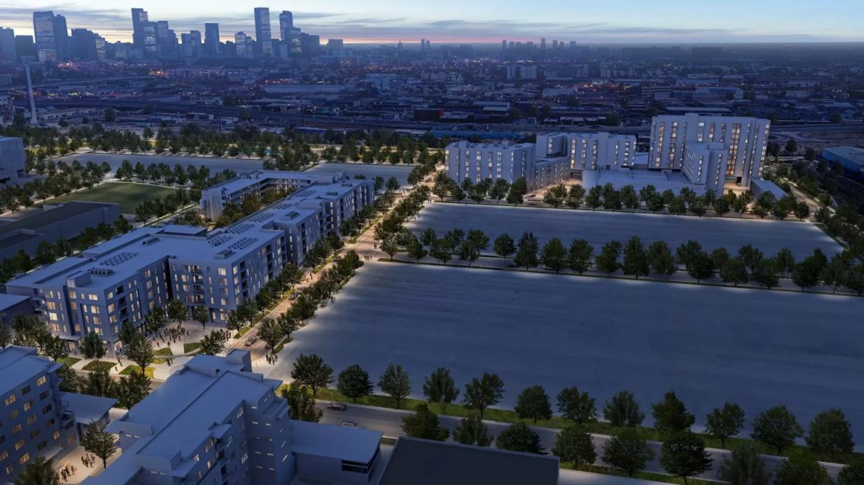 housing development with skyline in background