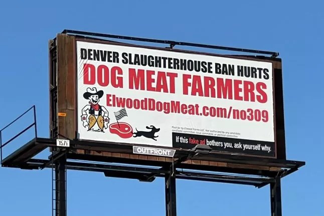 Is There a Dog Meat Farm in Denver? Billboard From Vegan Activist Satirizes Slaughterhouse Debate