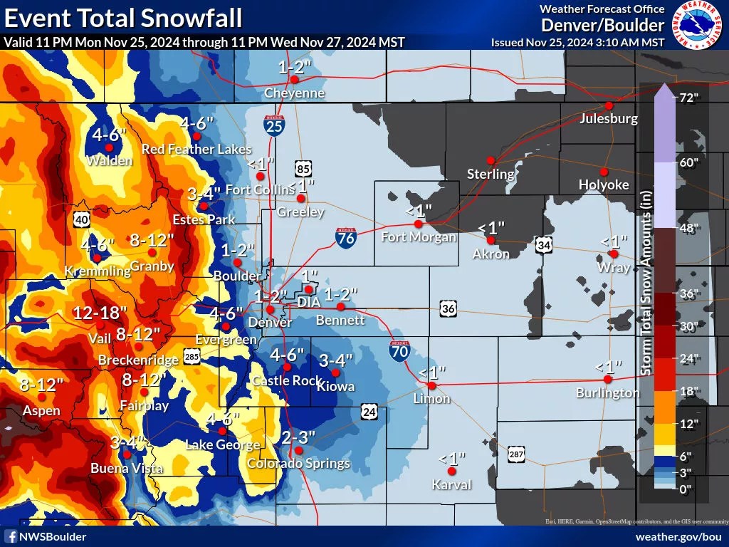 Colorado Winter Storm to Hit Mountains as Thanksgiving Travel Ramps Up