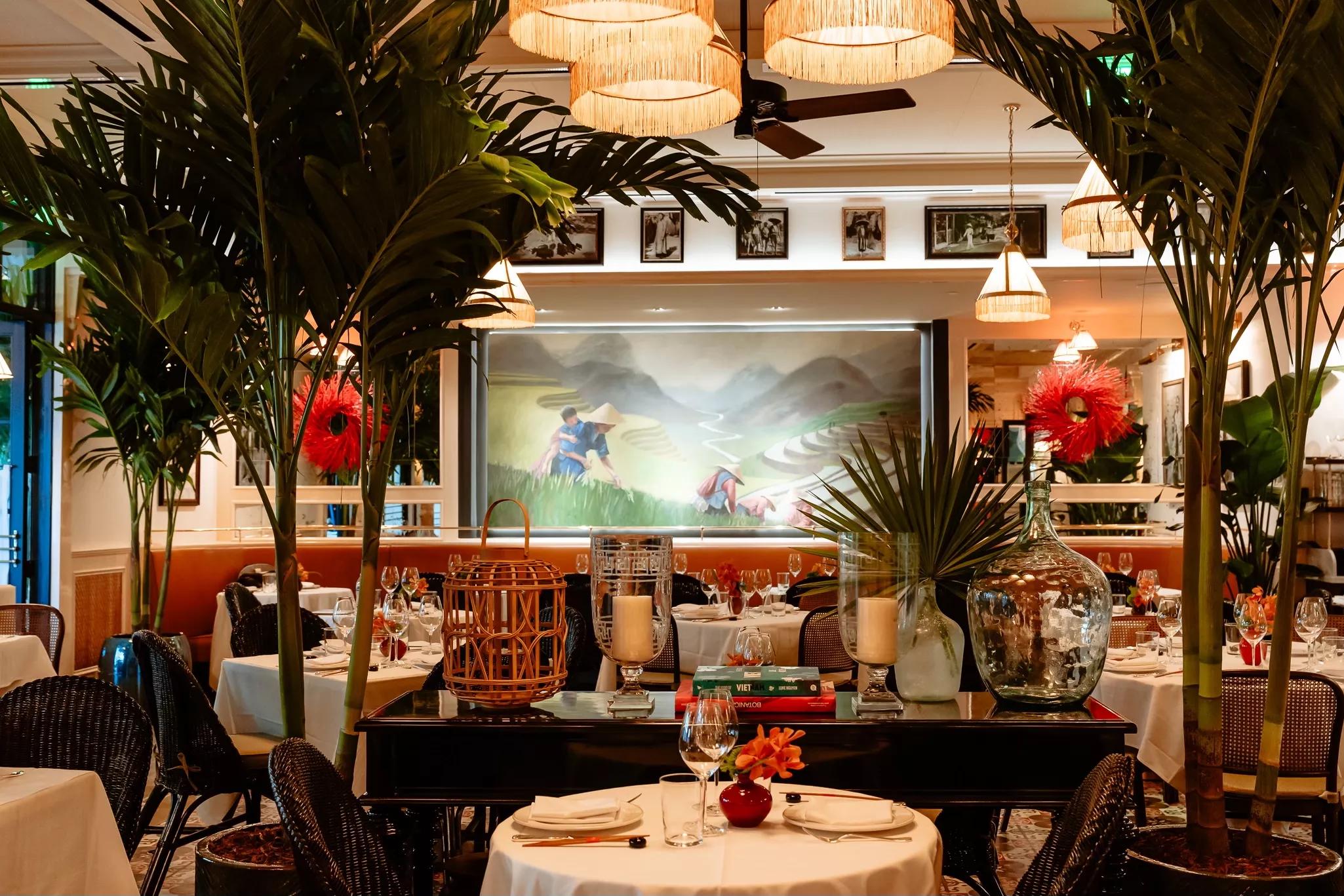 A fancy dining area with plants