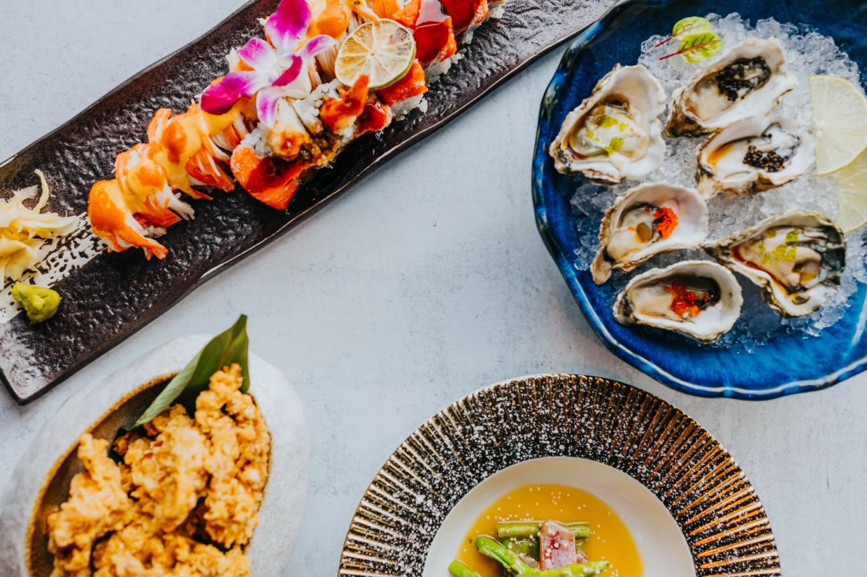 various food on plates