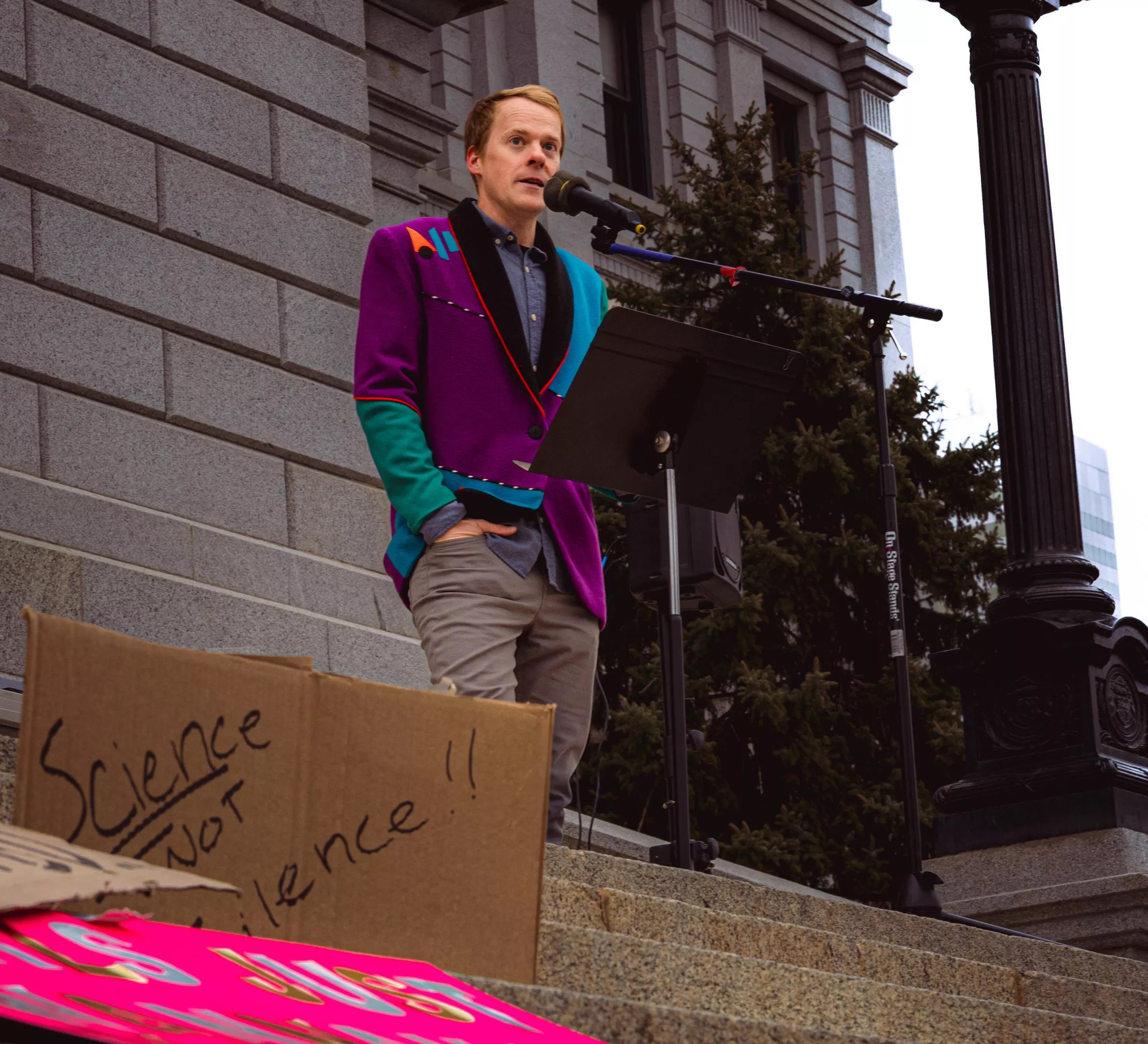 man speaking into mike