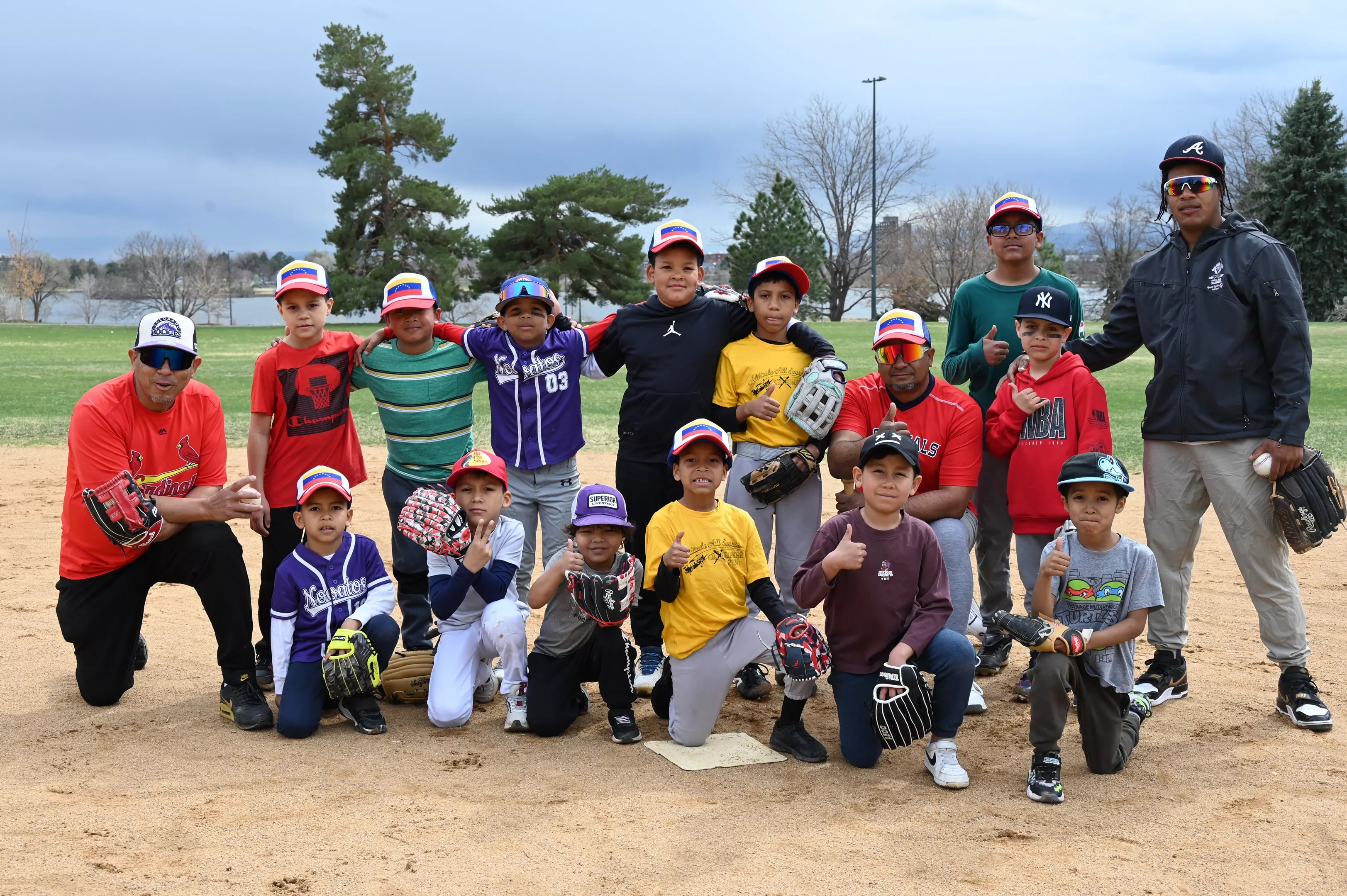 A baseball team poses.