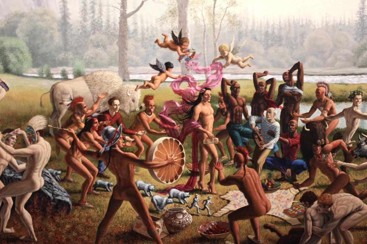 A chaotic scene of a crowd of people