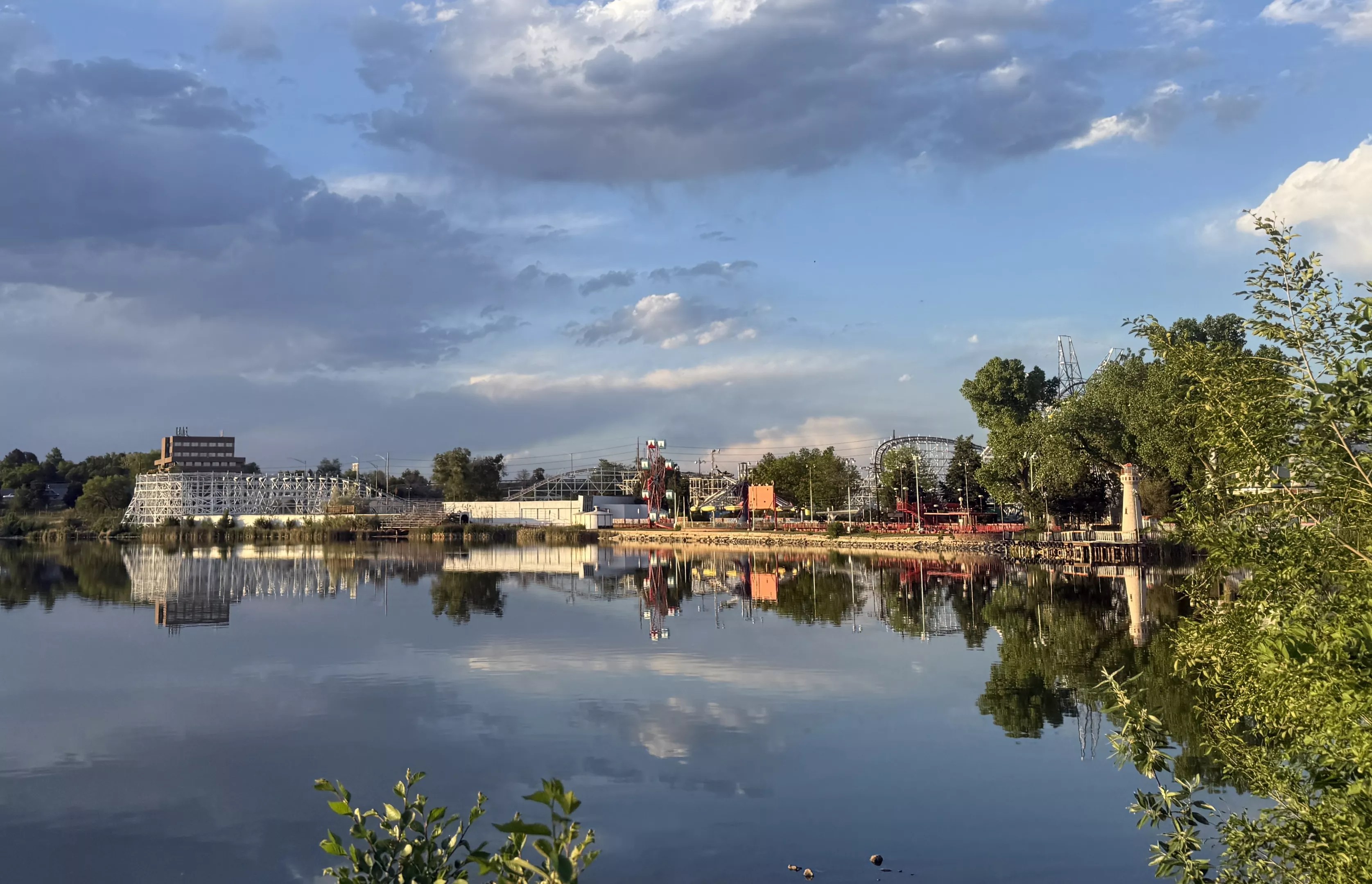 Lakeside Amusement Park from across Lake Rhoda