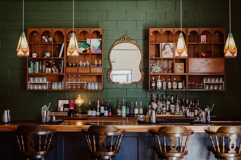 A bar with green walls