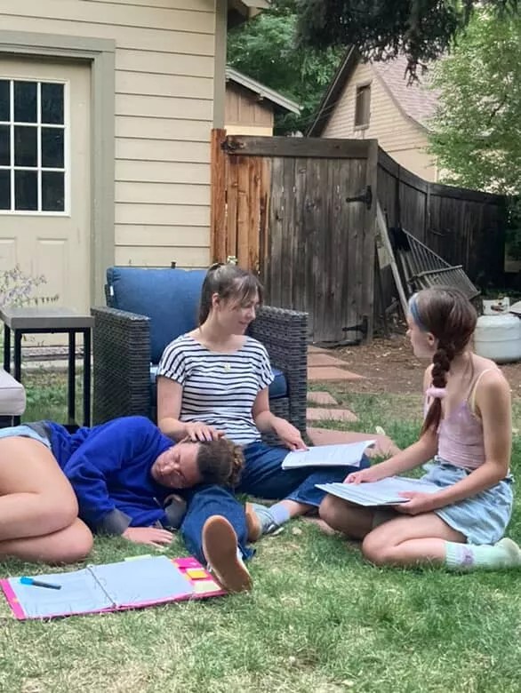 People work outdoors