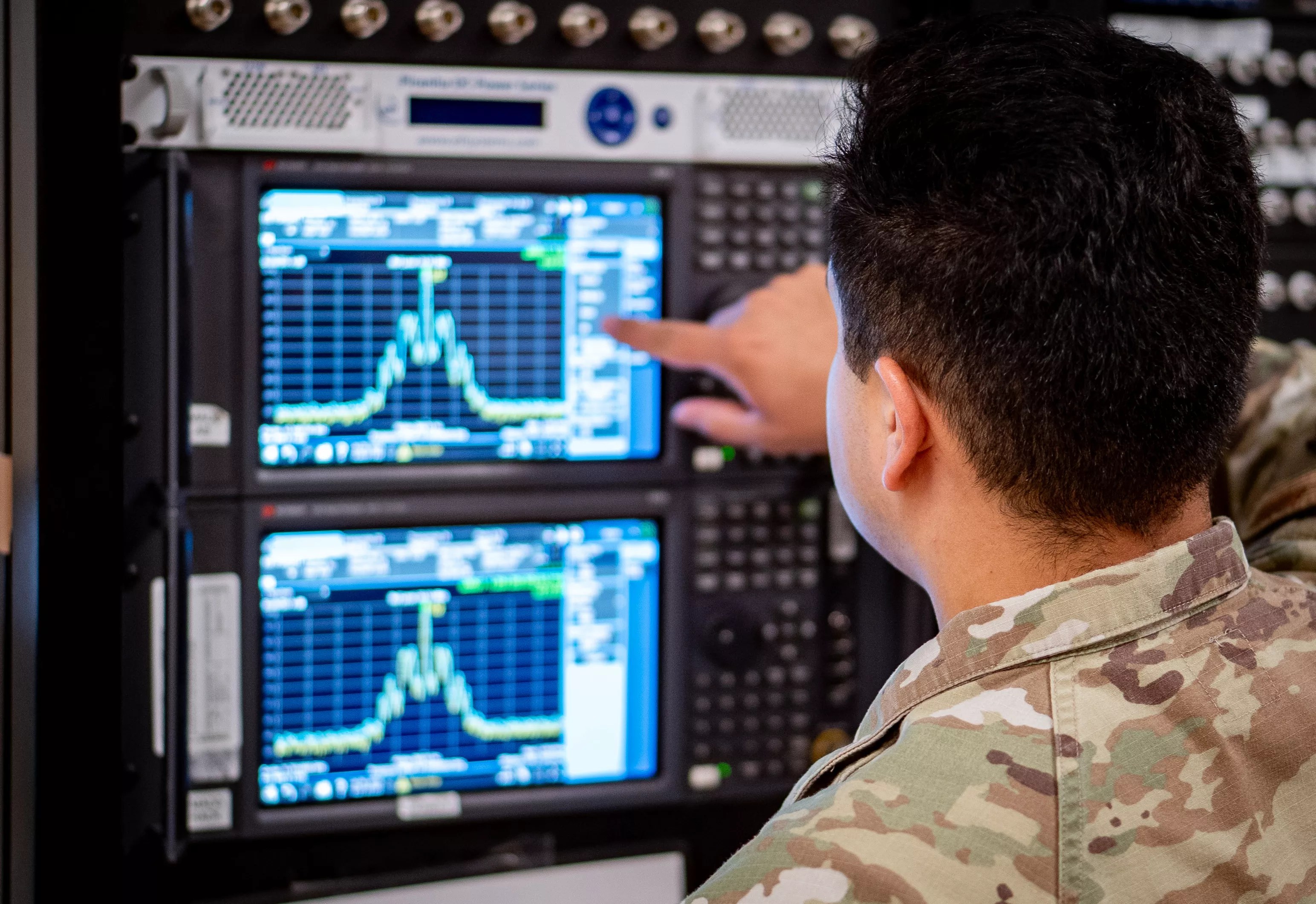An Airman assigned to the 379th Space Range Squadron operates a spectrum analyzer during exercise Resolute Space 2025 in Colorado Springs, Colo., July 29, 2025.