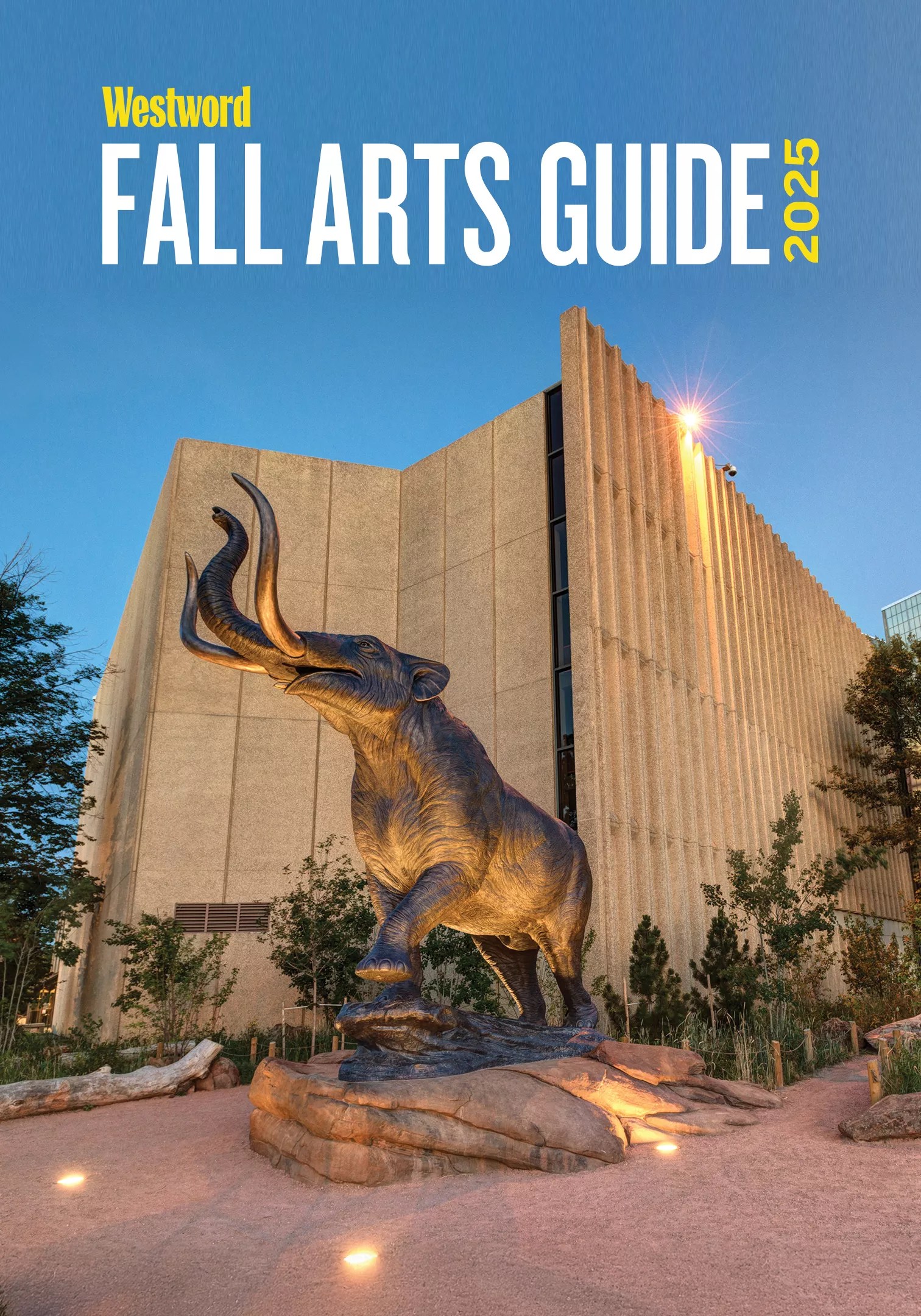 A photo of an elephant statue, text over the photo reads "Westword Fall Arts Guide"